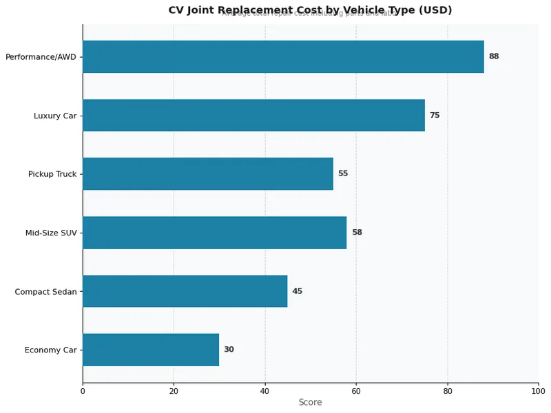 CV Joint Replacement Cost by Vehicle Type (USD)