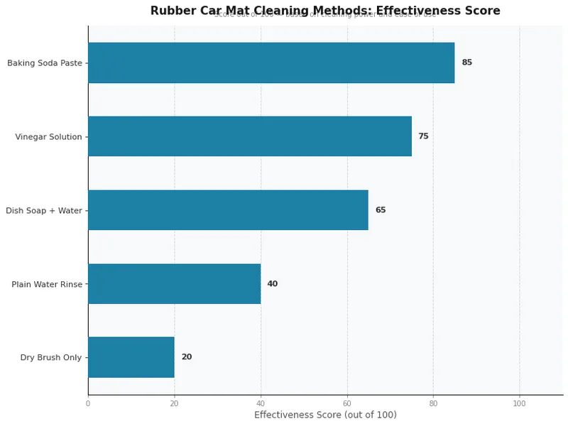 Bar chart comparing rubber car mat cleaning method effectiveness scores