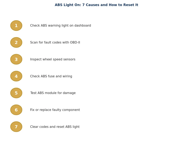 Step-by-step process diagram for diagnosing and resetting ABS light on