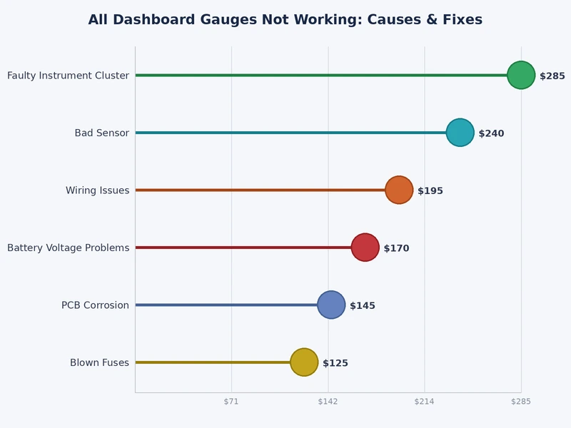 Bar chart showing the most common causes of all dashboard gauges not working ranked by frequency