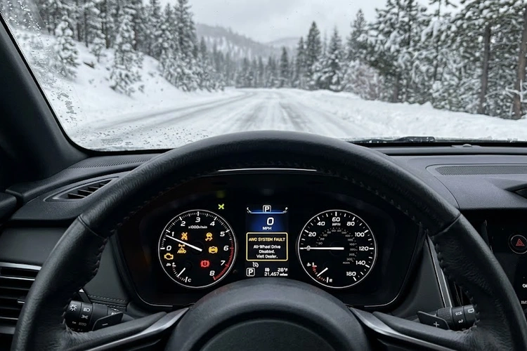 AWD system fault warning light on dashboard of modern SUV