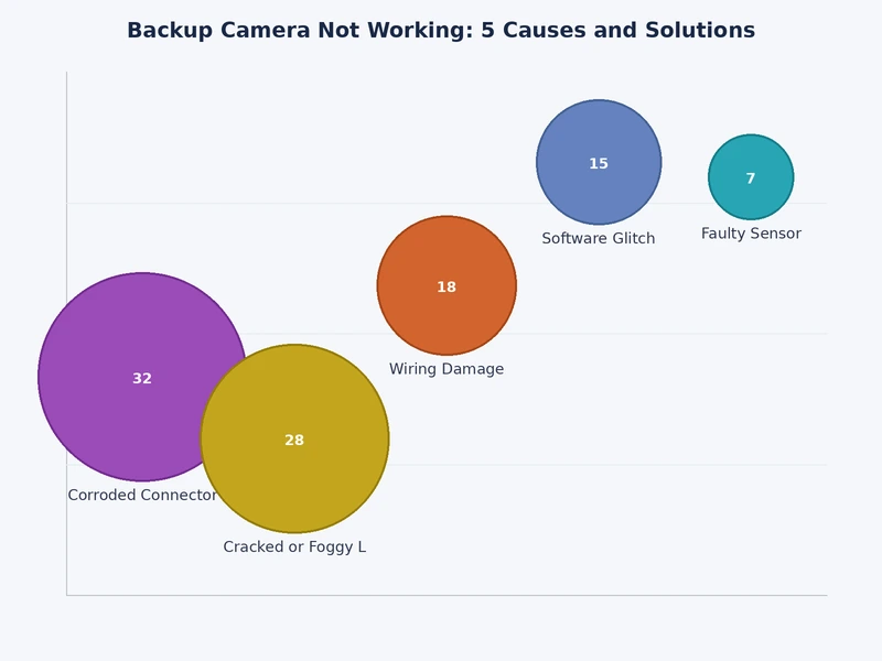 bar chart showing frequency of backup camera failure causes ranked from most to least common