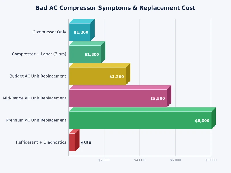 bar chart comparing AC compressor replacement cost ranges by vehicle segment