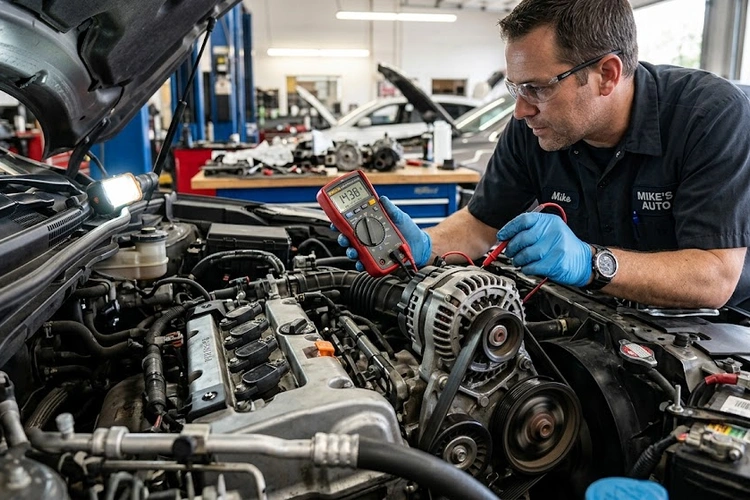 Dashboard warning light and dimming headlights — common bad alternator symptoms