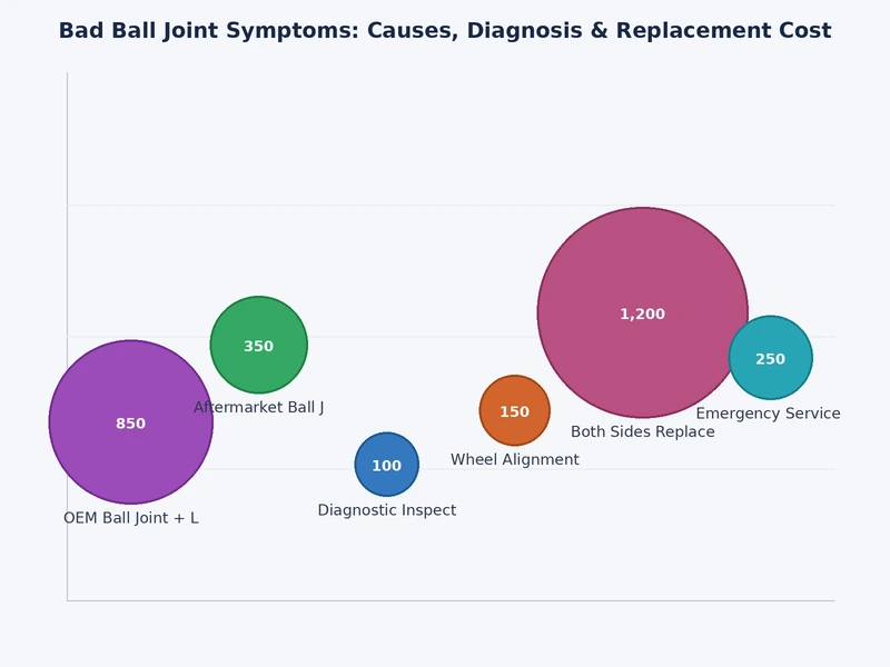 Chart showing how bad ball joint symptoms escalate from minor to safety-critical failure stages