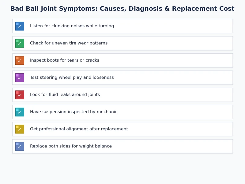 Ball joint inspection checklist for diagnosing bad ball joint symptoms at home