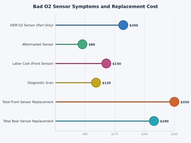 bar chart comparing severity and frequency of bad O2 sensor symptoms across vehicle types