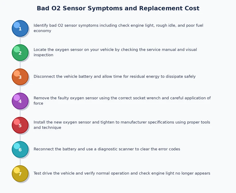 step-by-step O2 sensor diagnosis and replacement process diagram