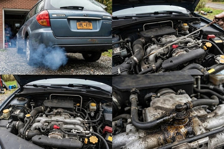 Bad shock absorber symptoms visible on a vehicle suspension component showing fluid leakage and wear