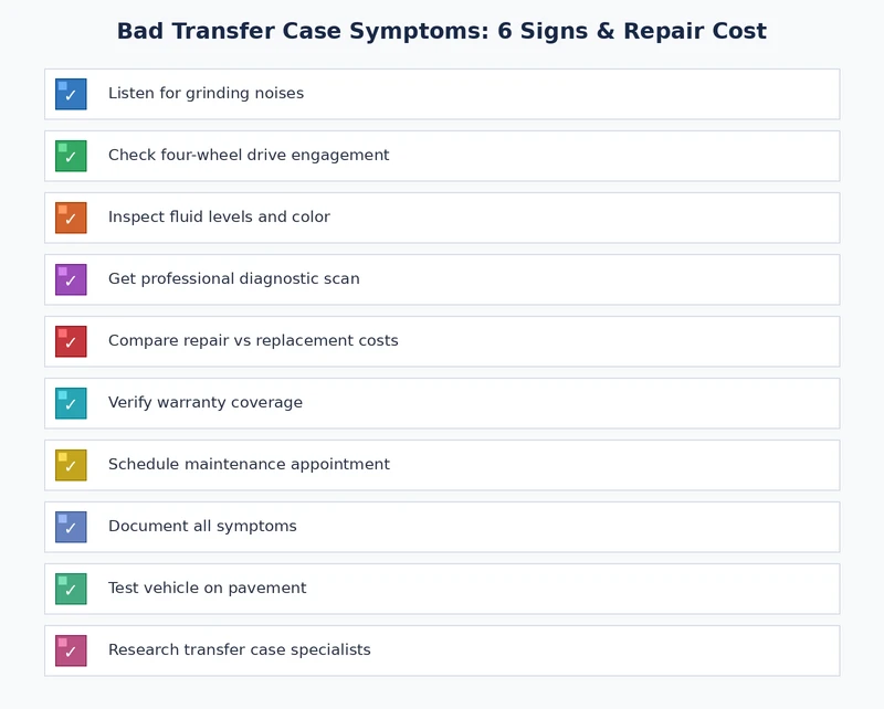 Transfer case inspection checklist covering all six bad transfer case symptoms