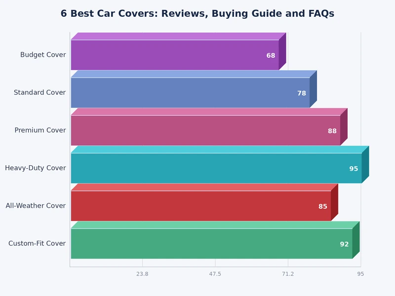 Bar chart comparing best car cover options by weather resistance, fit precision, breathability, and durability