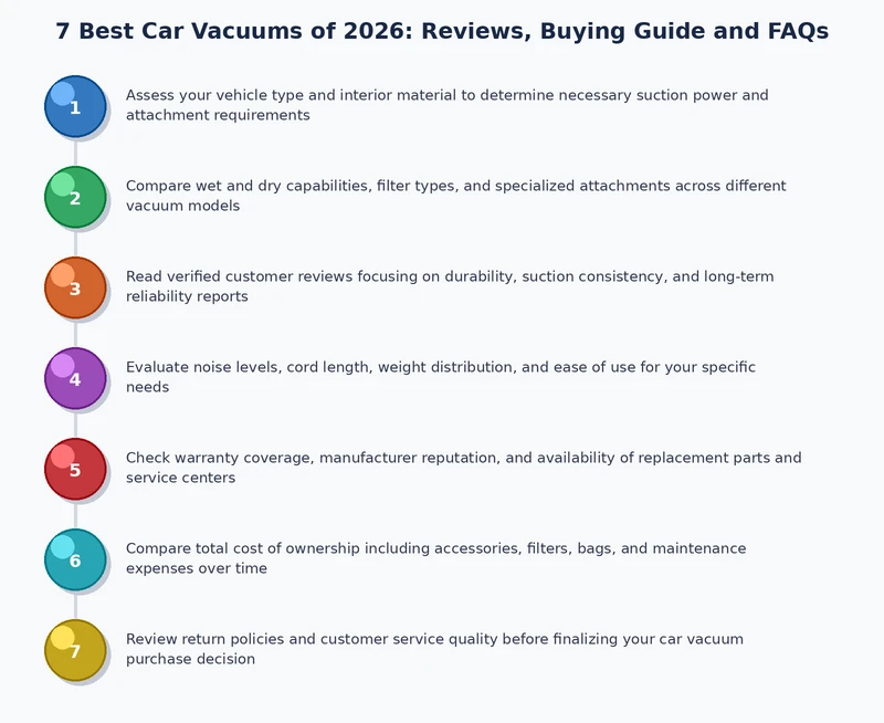 Step-by-step process diagram showing the correct top-to-bottom vacuuming sequence for a car interior