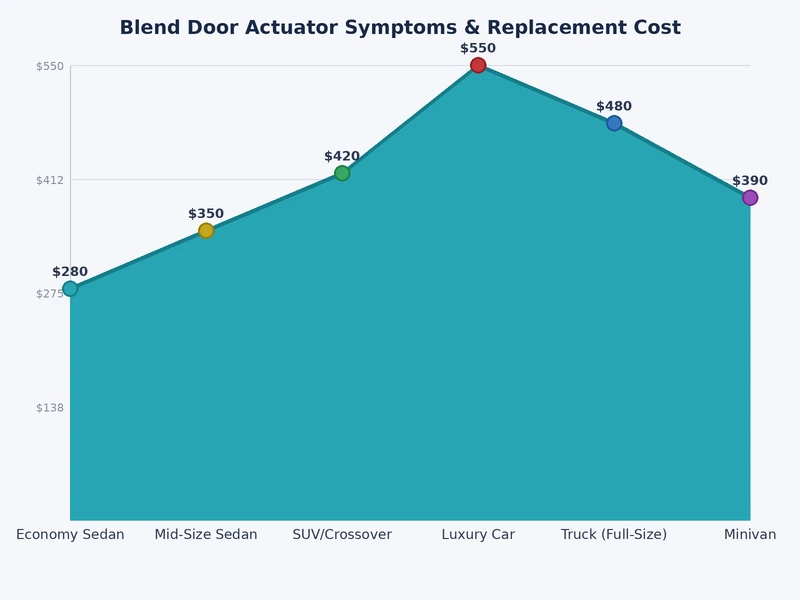 bar chart comparing blend door actuator symptom frequency including clicking noise and stuck temperature