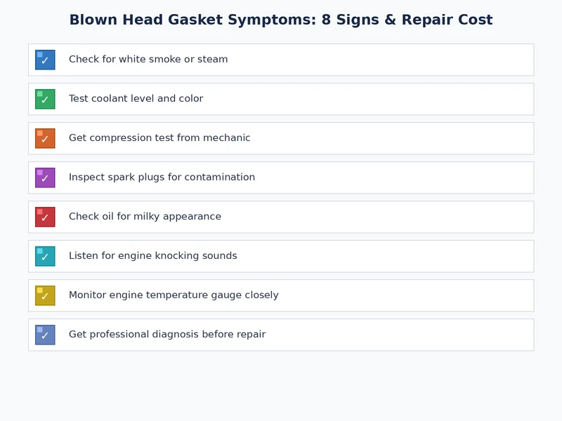 Blown head gasket symptoms checklist showing all 8 warning signs every driver should know