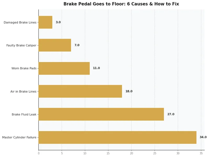 chart showing six causes of brake pedal going to the floor and their frequency