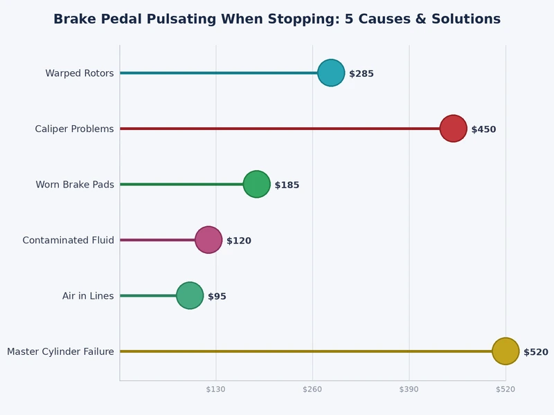 Bar chart comparing the five causes of brake pedal pulsating by frequency and average repair cost