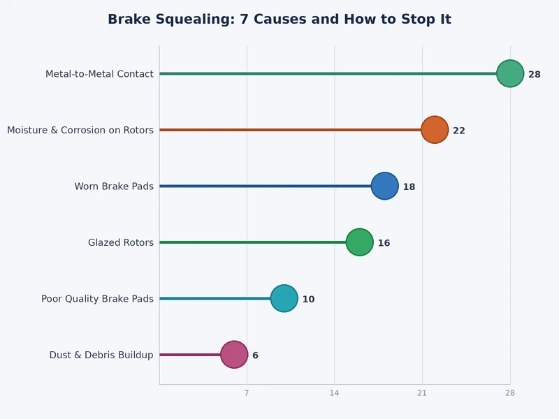 Bar chart comparing the relative frequency of seven brake squealing causes in passenger vehicles