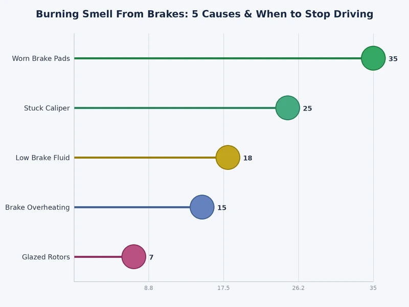 Bar chart comparing heat generation and urgency levels for the five causes of burning smell from brakes