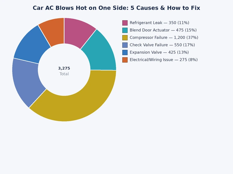 Bar chart comparing repair costs and DIY difficulty for the five causes of car AC blowing hot air on one side