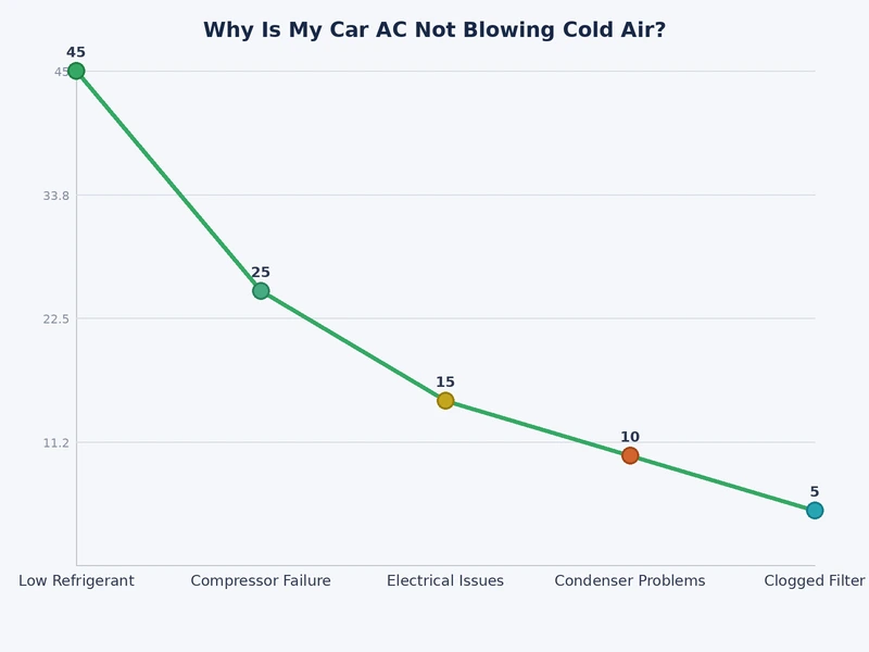 Bar chart showing the most common causes of car AC not blowing cold air by frequency of occurrence