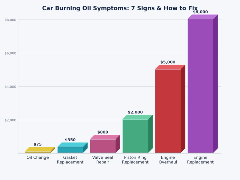 Bar chart comparing severity and cause of each car burning oil symptom