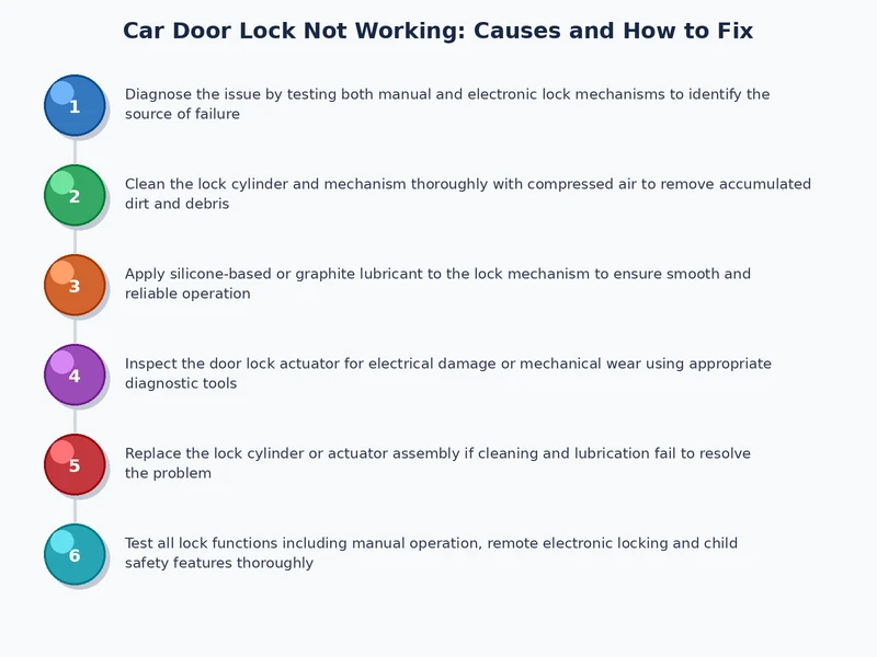Step-by-step diagnostic process diagram for car door lock not working