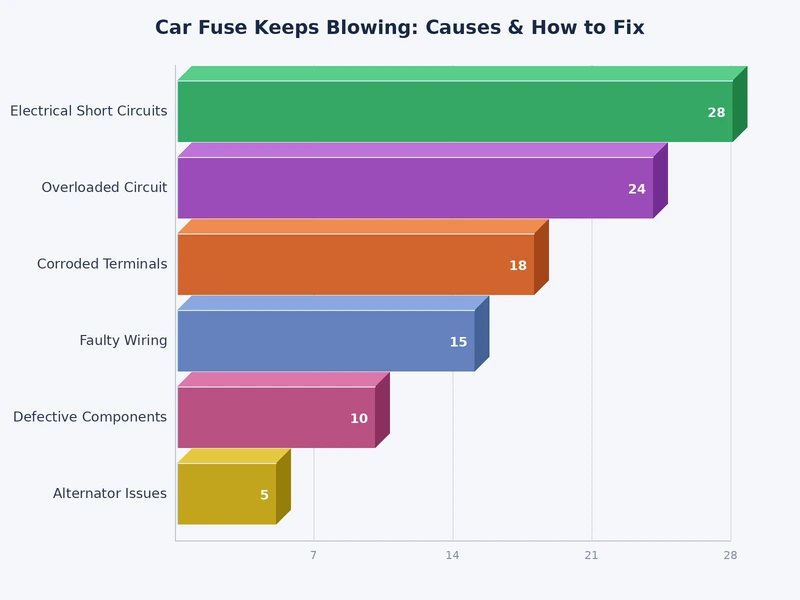 bar chart comparing the most common causes of a car fuse keeps blowing by frequency of occurrence