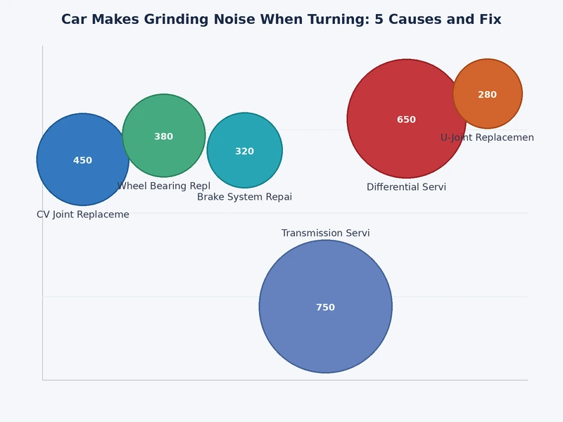 bar chart comparing urgency and average repair cost for five causes of car grinding noise when turning