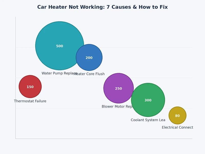 bar chart showing the 7 most common causes of a car heater not working ranked by frequency
