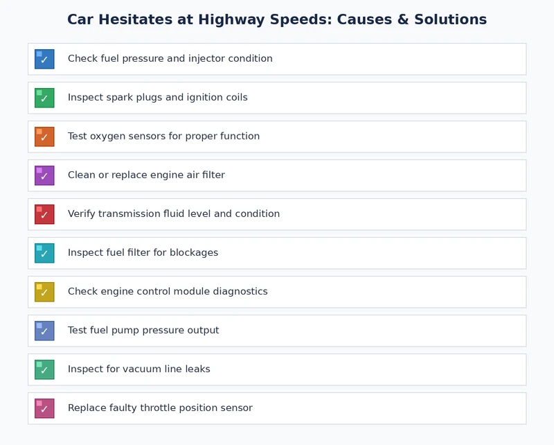 Diagnostic checklist for diagnosing car hesitation at highway speeds