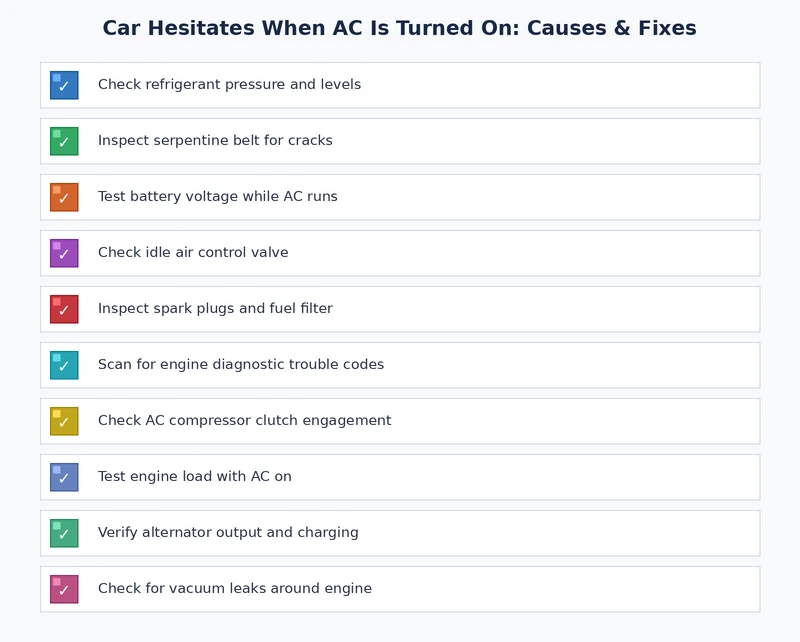 Checklist of causes and fixes when a car hesitates when AC is on