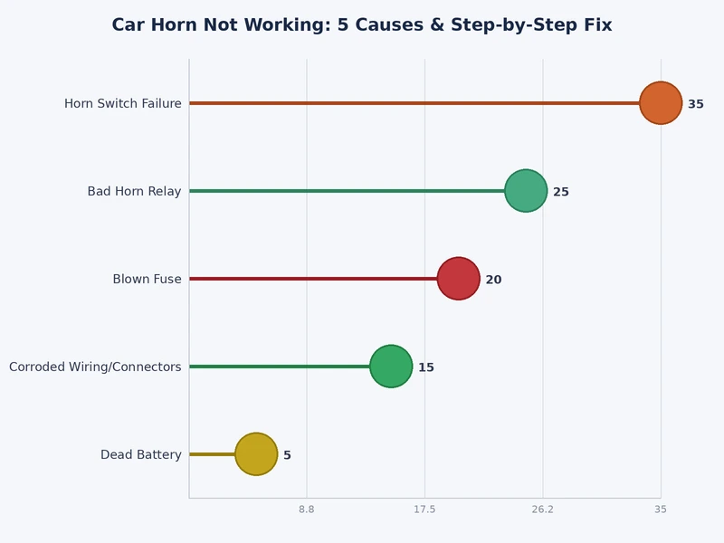 Bar chart comparing the five most common causes of a car horn not working by frequency and repair cost