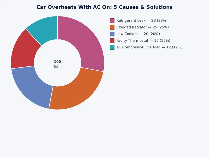 Bar chart comparing the 5 most common causes when a car overheats with AC on, ranked by frequency