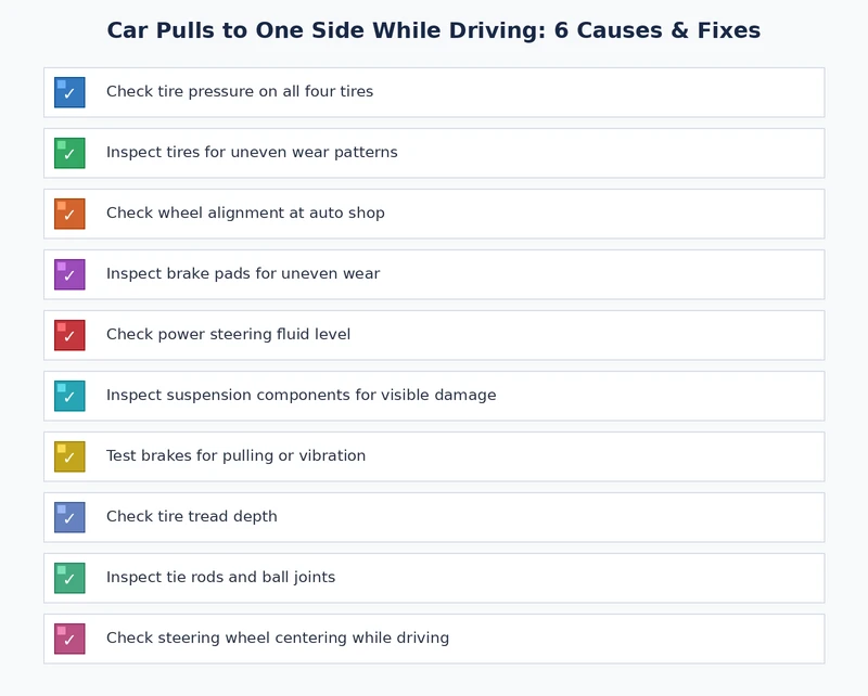 Checklist diagram for diagnosing and fixing a car that pulls to one side