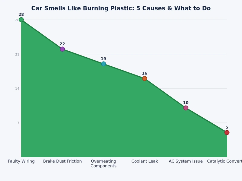 Bar chart comparing urgency level and repair cost for five causes of burning plastic smell in car