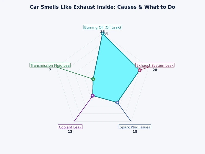bar chart showing ranked causes of exhaust smell inside car cabin by diagnostic frequency