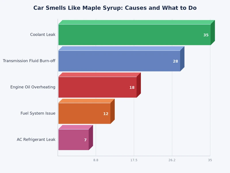bar chart showing the most common causes when a car smells like maple syrup, ranked by frequency