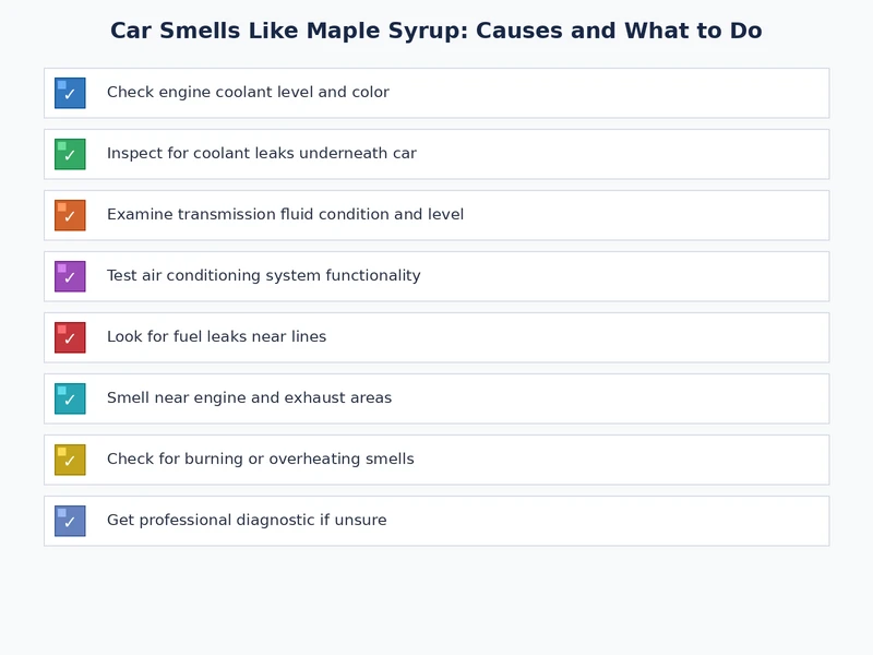 diagnostic checklist for tracing a maple syrup smell in a car back to a coolant leak source