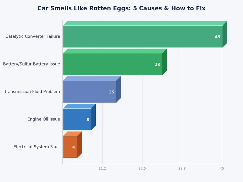 Bar chart showing the five most common causes of a rotten egg smell in cars by frequency