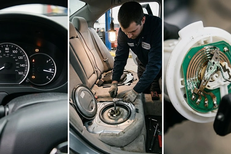 Mechanic inspecting engine bay for car sputtering when accelerating causes