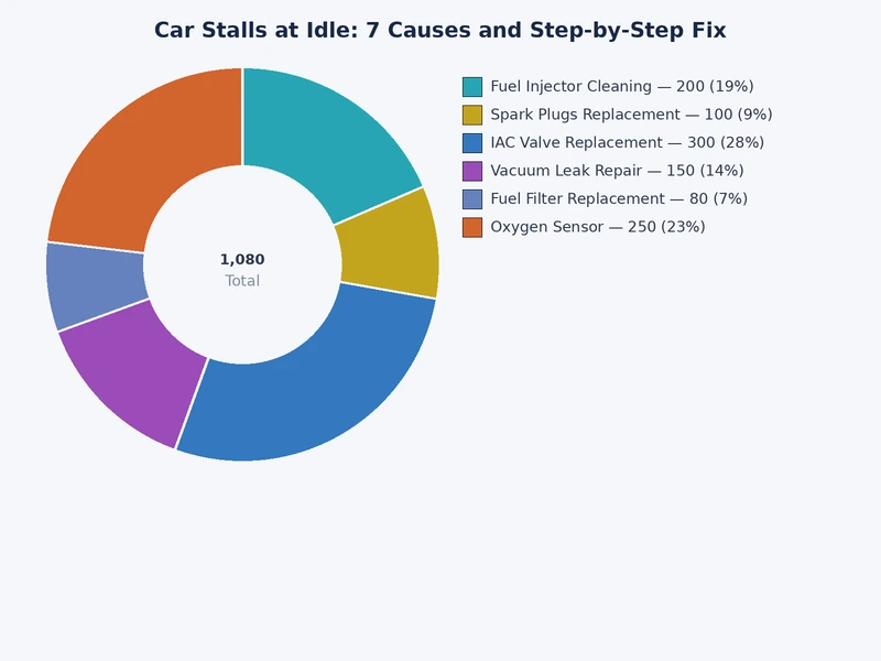 bar chart comparing 7 causes of car stalls at idle by repair frequency and average cost