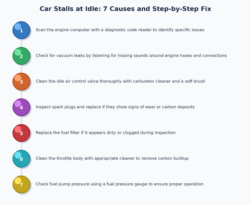 step-by-step diagnostic process diagram for a car that stalls at idle
