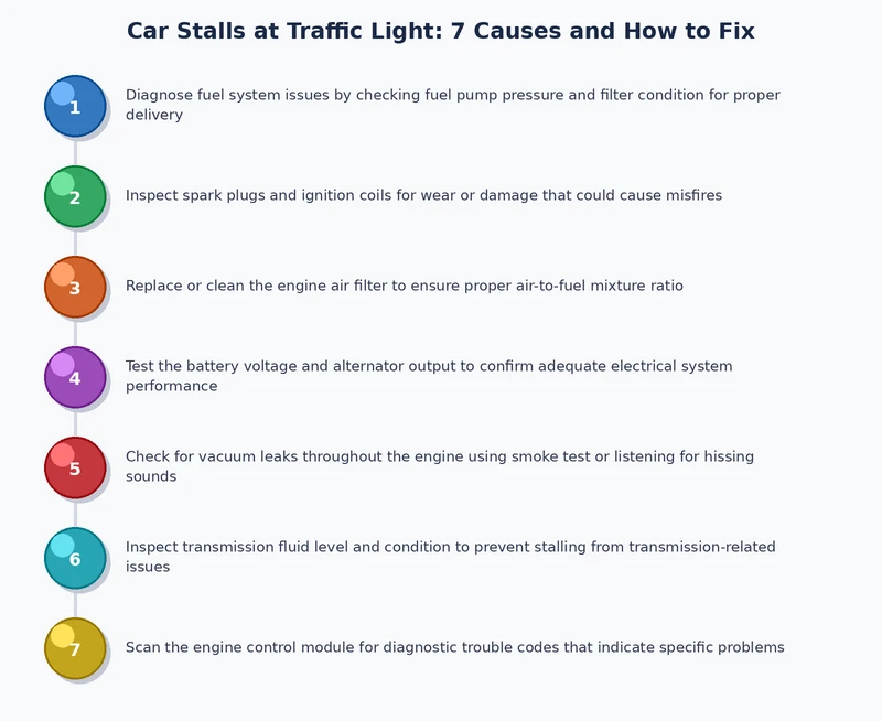Step-by-step diagnostic flow for car stalls at traffic light