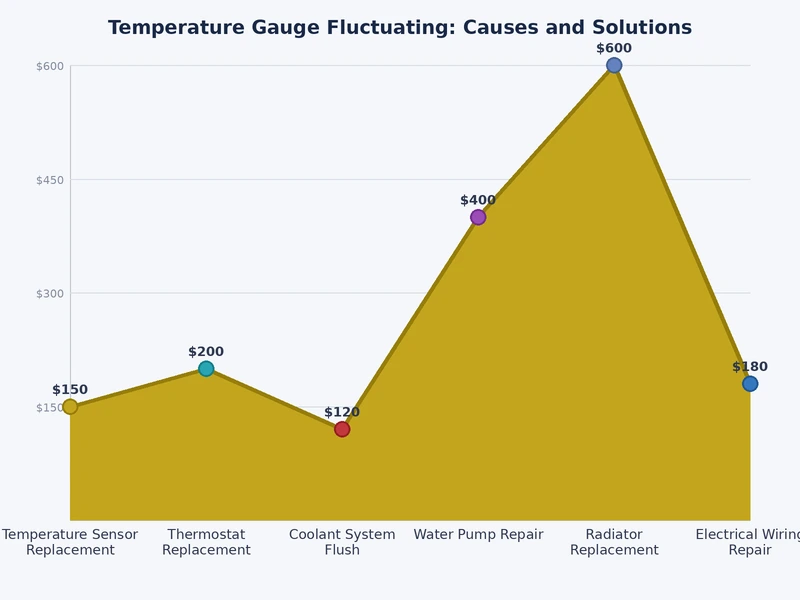 Chart comparing causes of temperature gauge fluctuation by severity and estimated repair cost