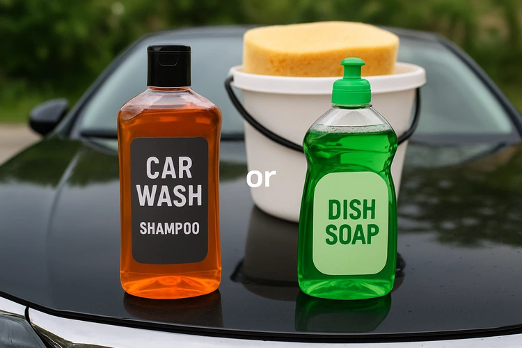 car wash soap vs dish soap side by side comparison for washing a car