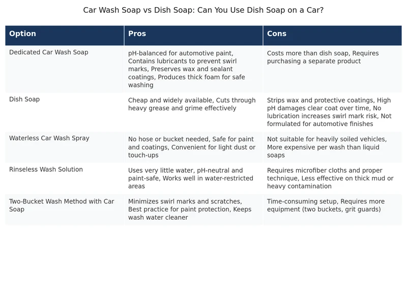 comparison of car wash soap formulas showing pH neutral vs alkaline dish soap effects on automotive paint