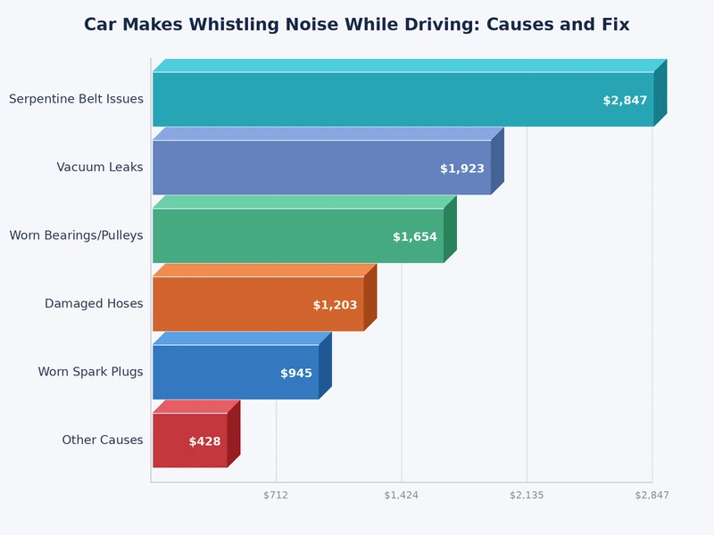 bar chart showing most common causes of car whistling noise while driving by frequency
