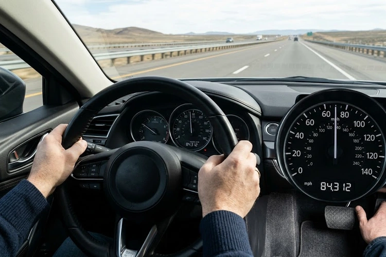 mechanic diagnosing a car that won't accelerate past a certain speed by testing fuel pressure at the rail