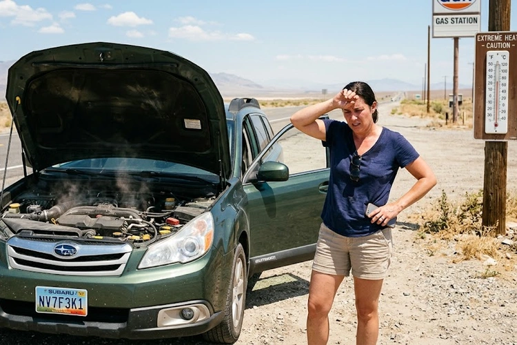 Car won't start in hot weather — driver turning key in ignition on a sunny day