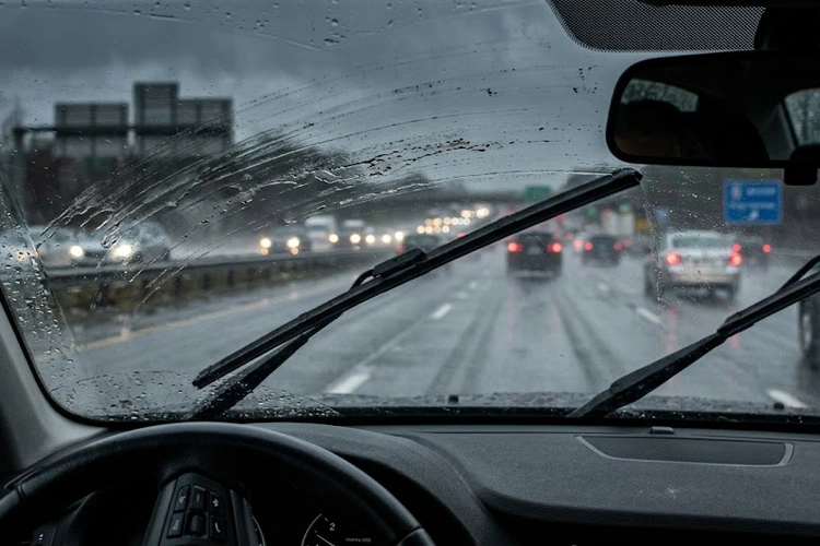 Mechanic inspecting a rattling catalytic converter and heat shield under a vehicle